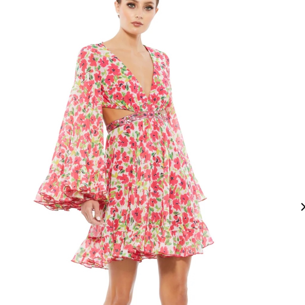 MAC DUGGAL 9158 FLORAL CUT OUT BELL SLEEVE MINI DRESS sz 2
